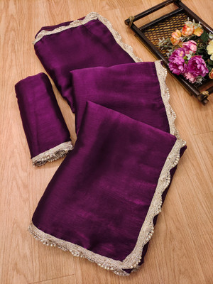 Tasrika Solid/Plain Bollywood Jimmy choo Saree(Purple)