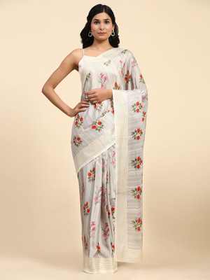 Rachna Floral Print Bollywood Viscose Rayon Saree(Grey)
