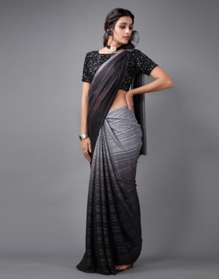 Pptt Striped Bandhani Georgette Saree(Black, Grey)