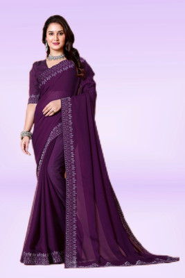 VEDIKA Self Design, Solid/Plain Bollywood Georgette Saree(Purple)