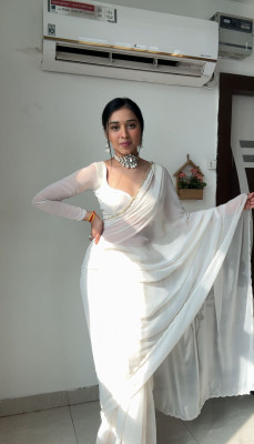 Moda Rapido Embroidered Saree with Attached Blouse Georgette Saree(White)