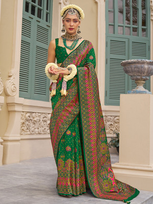 Sareemall Printed Banarasi Silk Blend Saree(Green)