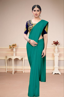 SAMRUDDHI TRENDZ Solid/Plain Bollywood Art Silk Saree(Green)