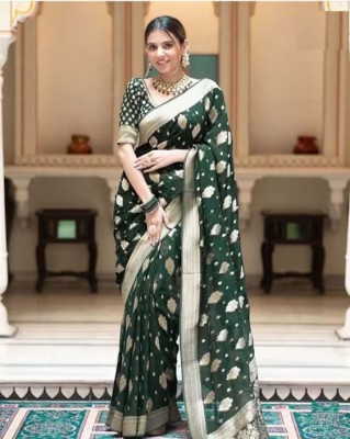 Julee Woven Banarasi Pure Silk Saree(Green)
