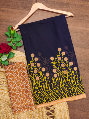 Anand Sarees Floral Print Daily Wear Georgette Saree(Dark Blue, Beige)