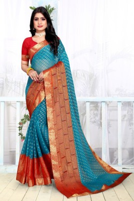 mahalaxmi fab Self Design Bollywood Chiffon, Brasso Saree(Light Blue, Red)