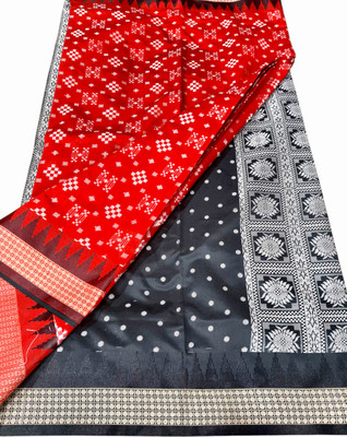 NISA silk creation Temple Border Sambalpuri Art Silk Saree(Red, Black)