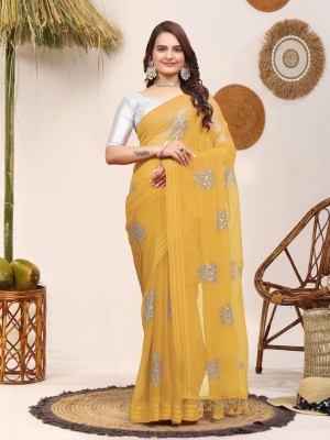 Bansidhar Fabrics Embroidered Daily Wear Chiffon Saree(Yellow)