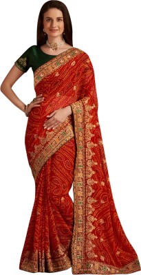 Akhilam Embroidered Bandhani Georgette Saree(Red)