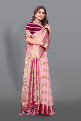 Aarunika BS Solid/Plain Bollywood Organza Saree(Pink)