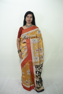 SnehaFashion Creation Floral Print Saree with Attached Blouse Tussar Silk Saree(Yellow)