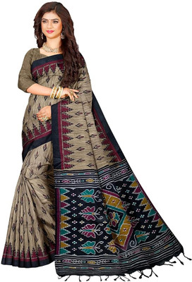 Joyguru Textile Printed Sambalpuri Pure Cotton Saree(Mustard)