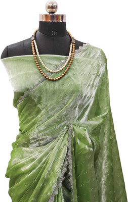 JENYA STORE Solid/Plain Saree with Attached Blouse Chiffon Saree(Green)