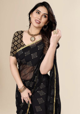 HouseOfCommon Embellished Bollywood Polyester Saree(Black)