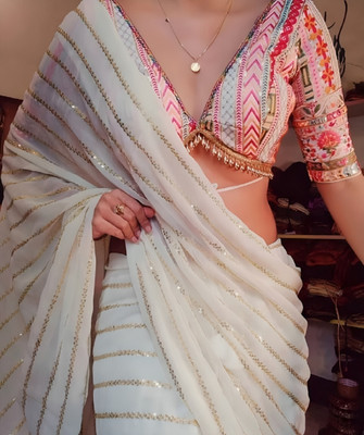 Julee Embroidered Bollywood Georgette Saree(White)