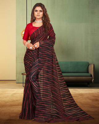 Jayu Floral Print Leheria Georgette Saree(Brown)