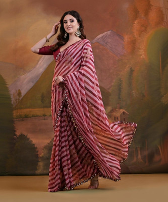 Divastri Striped Bollywood Georgette Saree(Maroon)