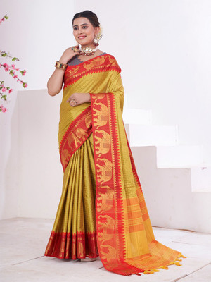 ANOUK Woven Kanjivaram Silk Blend Saree(Mustard)