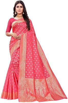 Pervas Woven Banarasi Silk Blend, Cotton Silk Saree(Pink)