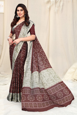 MIRCHI FASHION Printed, Blocked Printed Bandhani Chiffon, Georgette Saree(Maroon)