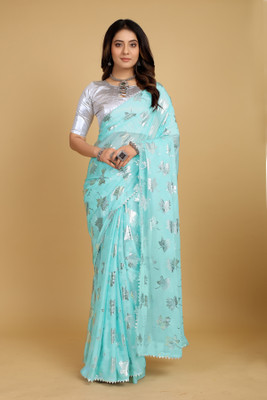 DIVYASHAKTI FASHION Embellished Bollywood Lycra Blend Saree(Light Blue)