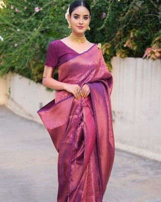 MAA AMAR FASHION Embroidered Daily Wear Raw Silk Saree(Purple)