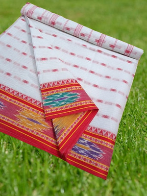Happy Creation Woven Tant Cotton Blend Saree(White)