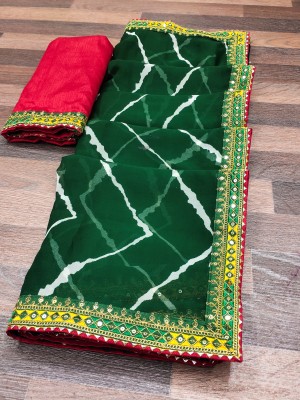 Aaryaprint Embroidered Bandhani Georgette Saree(Green)