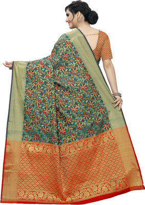 Leeza Store Woven Patola Cotton Silk Saree(Green)