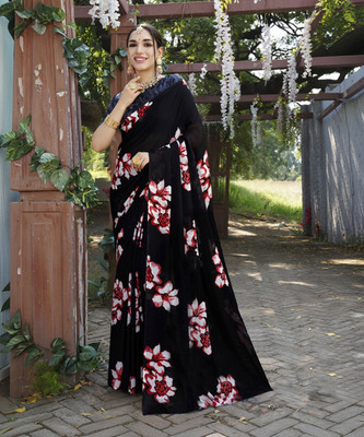 Divastri Printed Daily Wear Georgette Saree(Black)