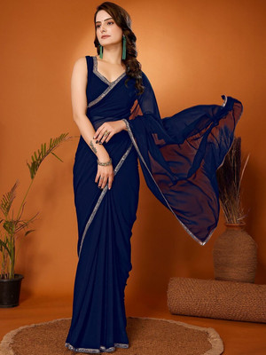 ROOP SUNDARI SAREES Solid/Plain Daily Wear Georgette Saree(Blue)