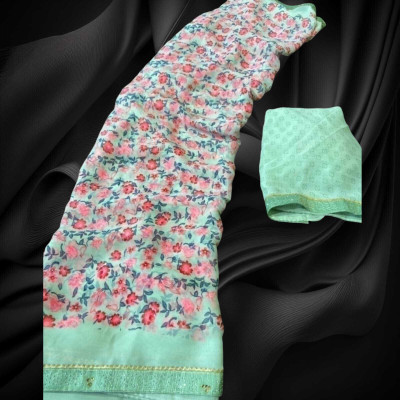 HouseOfCommon Printed Bandhani Chiffon Saree(Light Green)