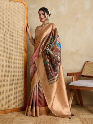 VIRDHI TEXTILE Digital Print, Printed Bollywood Silk Blend Saree(Brown)
