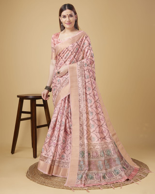 Tasrika Self Design Ikkat Silk Blend Saree(Pink)