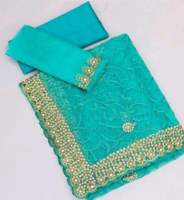 ZIVANTIX Embroidered Bollywood Net Saree(Light Blue)