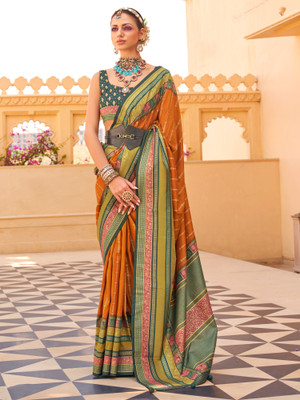 Tasrika Woven Banarasi Silk Blend Saree(Mustard)