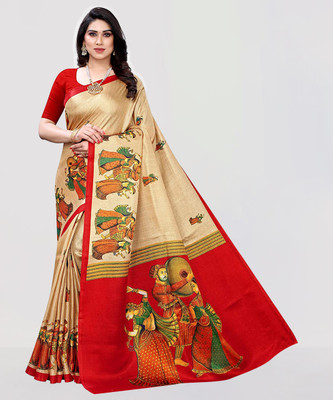 YASHIKA Printed Daily Wear Art Silk Saree(Beige)