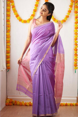 HouseOfCommon Solid/Plain Banarasi Art Silk Saree(Purple)