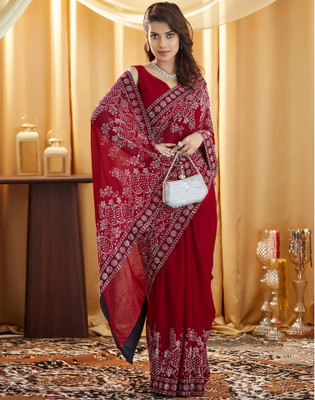 Satrani Embellished, Self Design Bollywood Georgette Saree(Red)