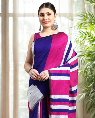 Desh Bidesh Color Block Handloom Cotton Blend, Pure Silk Saree(Multicolor)
