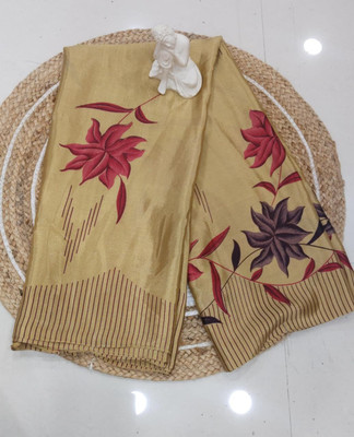 RIDDHICREATION Floral Print, Striped, Printed Bollywood Silk Blend Saree(Pink)