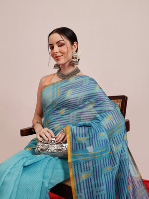Divastri Digital Print Chanderi Cotton Blend Saree(Light Blue)