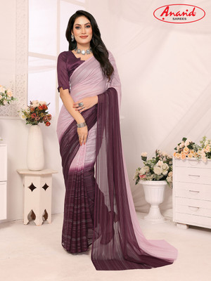 Anand Sarees Ombre, Solid/Plain, Self Design Bollywood Satin Saree(Purple)