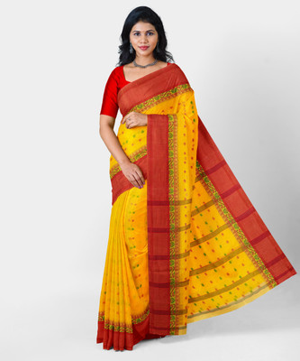 Mayabi Woven Tant Pure Cotton Saree(Yellow)