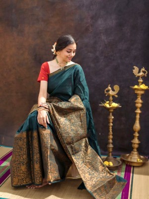 Quelea Embellished, Woven, Self Design Banarasi Silk Blend, Polyester Saree(Green)