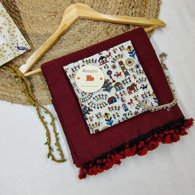 aangmi Self Design Handloom Khadi Saree(Maroon)