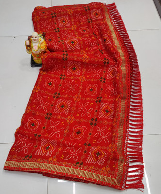 SHIV COLLECTION Printed Bandhani Georgette Saree(Red)