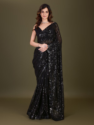 Trendmalls Paisley Bollywood Georgette Saree(Black)
