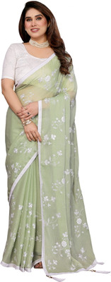 Shrinathji creation Embroidered Bollywood Chiffon Saree(Cream)