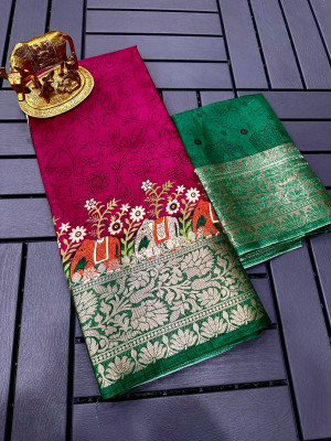 Classy Foriever Printed Bollywood Silk Blend Saree(Multicolor)